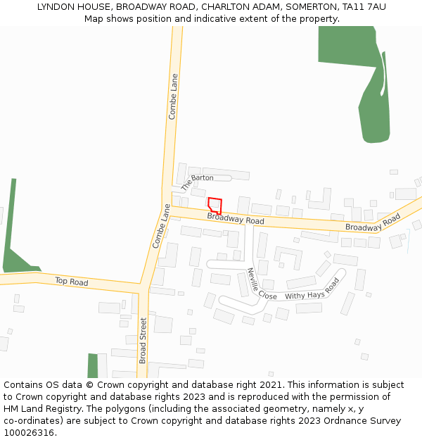 LYNDON HOUSE, BROADWAY ROAD, CHARLTON ADAM, SOMERTON, TA11 7AU: Location map and indicative extent of plot