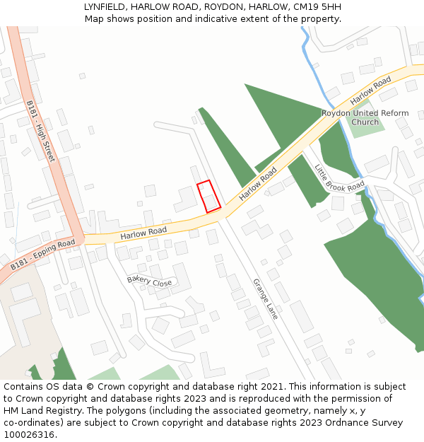 LYNFIELD, HARLOW ROAD, ROYDON, HARLOW, CM19 5HH: Location map and indicative extent of plot