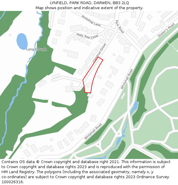 LYNFIELD, PARK ROAD, DARWEN, BB3 2LQ: Location map and indicative extent of plot