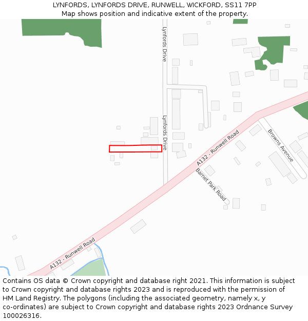 LYNFORDS, LYNFORDS DRIVE, RUNWELL, WICKFORD, SS11 7PP: Location map and indicative extent of plot