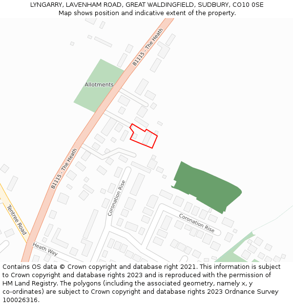 LYNGARRY, LAVENHAM ROAD, GREAT WALDINGFIELD, SUDBURY, CO10 0SE: Location map and indicative extent of plot