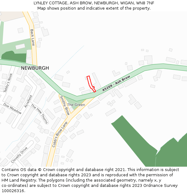 LYNLEY COTTAGE, ASH BROW, NEWBURGH, WIGAN, WN8 7NF: Location map and indicative extent of plot