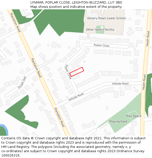 LYNMAR, POPLAR CLOSE, LEIGHTON BUZZARD, LU7 3BS: Location map and indicative extent of plot