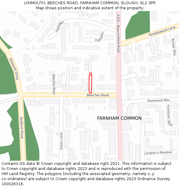 LYNMOUTH, BEECHES ROAD, FARNHAM COMMON, SLOUGH, SL2 3PR: Location map and indicative extent of plot