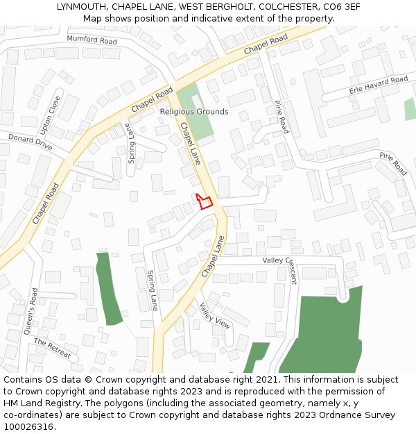 LYNMOUTH, CHAPEL LANE, WEST BERGHOLT, COLCHESTER, CO6 3EF: Location map and indicative extent of plot