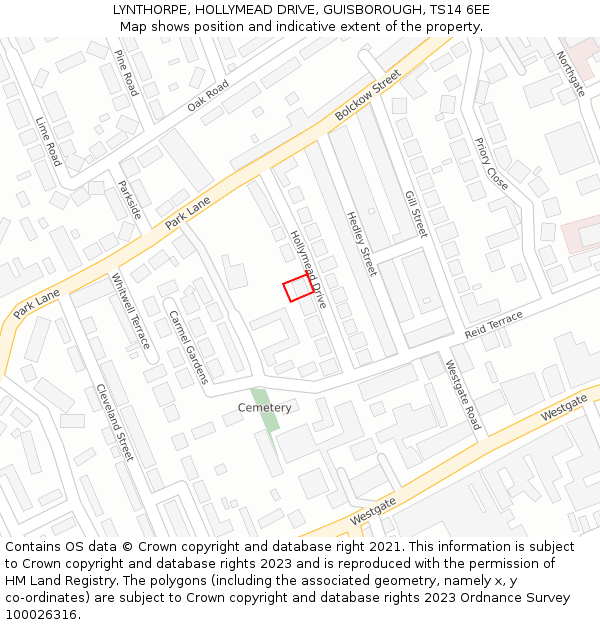 LYNTHORPE, HOLLYMEAD DRIVE, GUISBOROUGH, TS14 6EE: Location map and indicative extent of plot