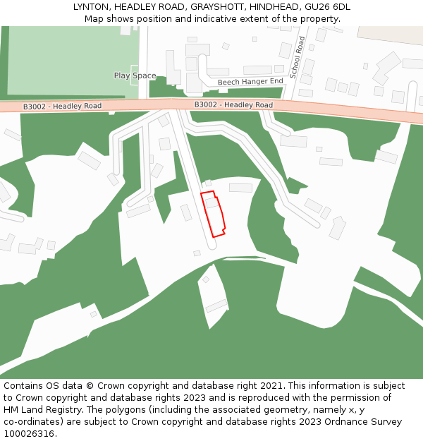 LYNTON, HEADLEY ROAD, GRAYSHOTT, HINDHEAD, GU26 6DL: Location map and indicative extent of plot