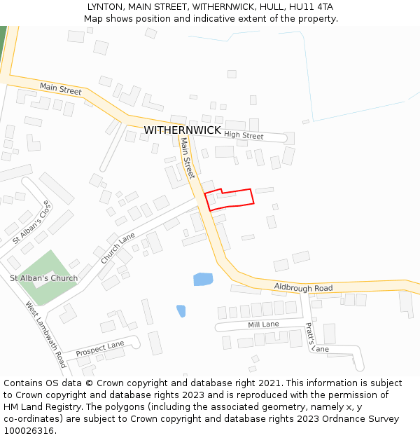 LYNTON, MAIN STREET, WITHERNWICK, HULL, HU11 4TA: Location map and indicative extent of plot