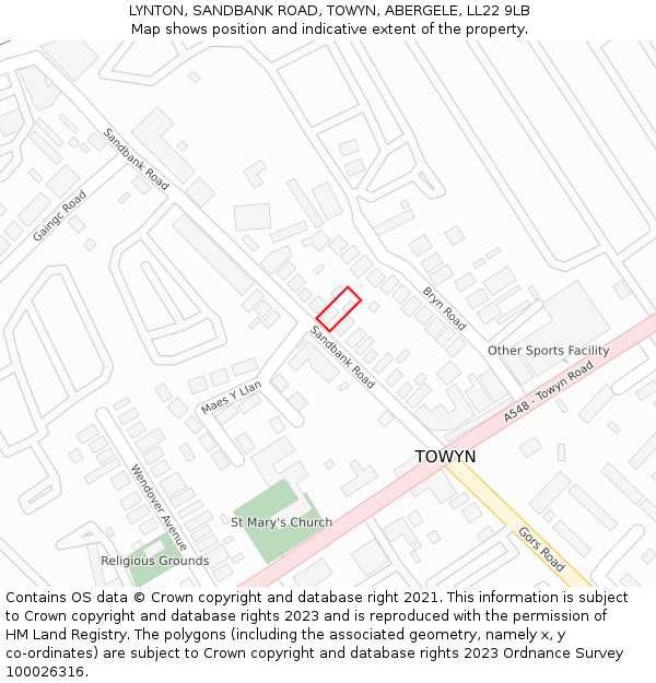 LYNTON, SANDBANK ROAD, TOWYN, ABERGELE, LL22 9LB: Location map and indicative extent of plot