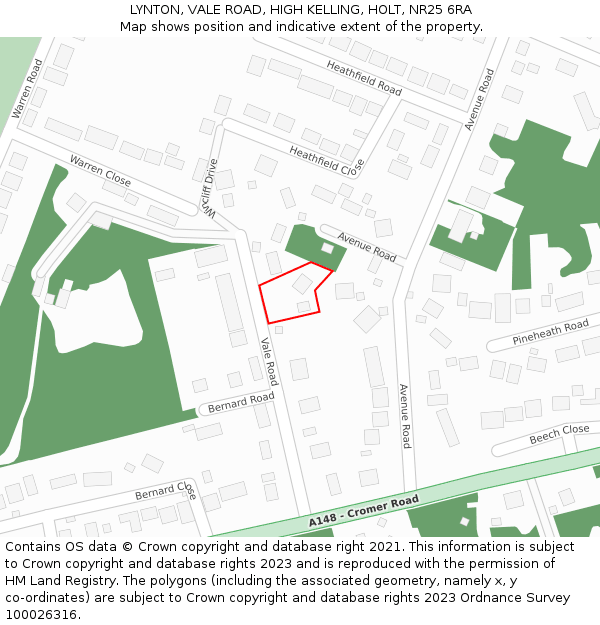 LYNTON, VALE ROAD, HIGH KELLING, HOLT, NR25 6RA: Location map and indicative extent of plot