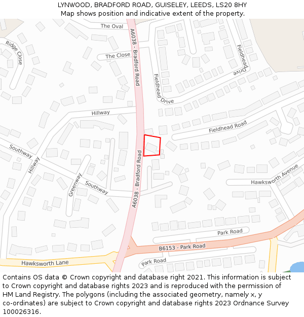 LYNWOOD, BRADFORD ROAD, GUISELEY, LEEDS, LS20 8HY: Location map and indicative extent of plot