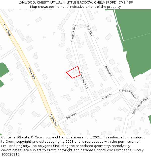 LYNWOOD, CHESTNUT WALK, LITTLE BADDOW, CHELMSFORD, CM3 4SP: Location map and indicative extent of plot