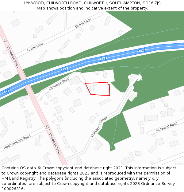 LYNWOOD, CHILWORTH ROAD, CHILWORTH, SOUTHAMPTON, SO16 7JS: Location map and indicative extent of plot