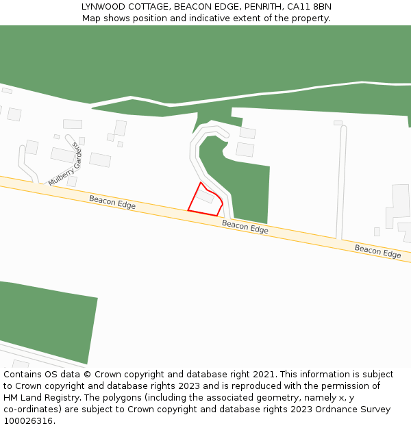 LYNWOOD COTTAGE, BEACON EDGE, PENRITH, CA11 8BN: Location map and indicative extent of plot