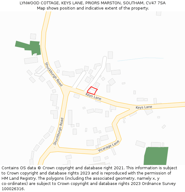 LYNWOOD COTTAGE, KEYS LANE, PRIORS MARSTON, SOUTHAM, CV47 7SA: Location map and indicative extent of plot