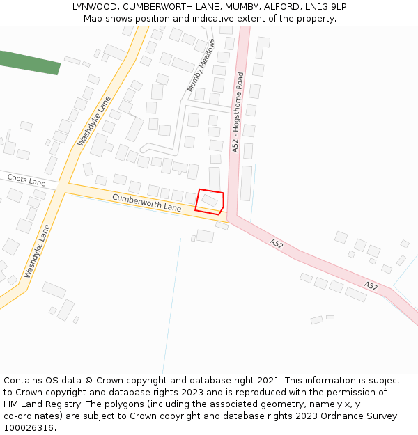 LYNWOOD, CUMBERWORTH LANE, MUMBY, ALFORD, LN13 9LP: Location map and indicative extent of plot