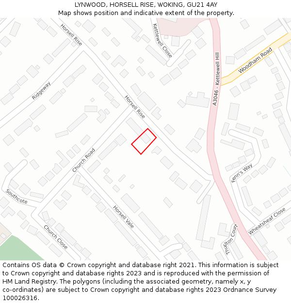 LYNWOOD, HORSELL RISE, WOKING, GU21 4AY: Location map and indicative extent of plot