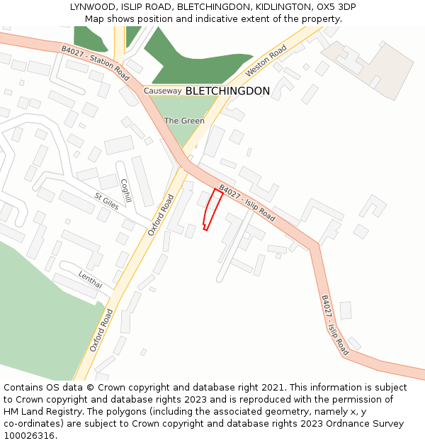 LYNWOOD, ISLIP ROAD, BLETCHINGDON, KIDLINGTON, OX5 3DP: Location map and indicative extent of plot