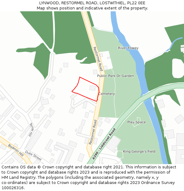 LYNWOOD, RESTORMEL ROAD, LOSTWITHIEL, PL22 0EE: Location map and indicative extent of plot