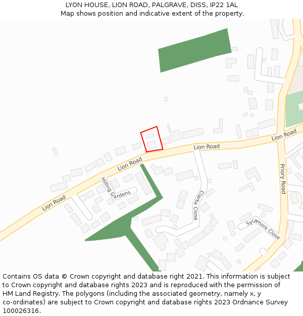 LYON HOUSE, LION ROAD, PALGRAVE, DISS, IP22 1AL: Location map and indicative extent of plot