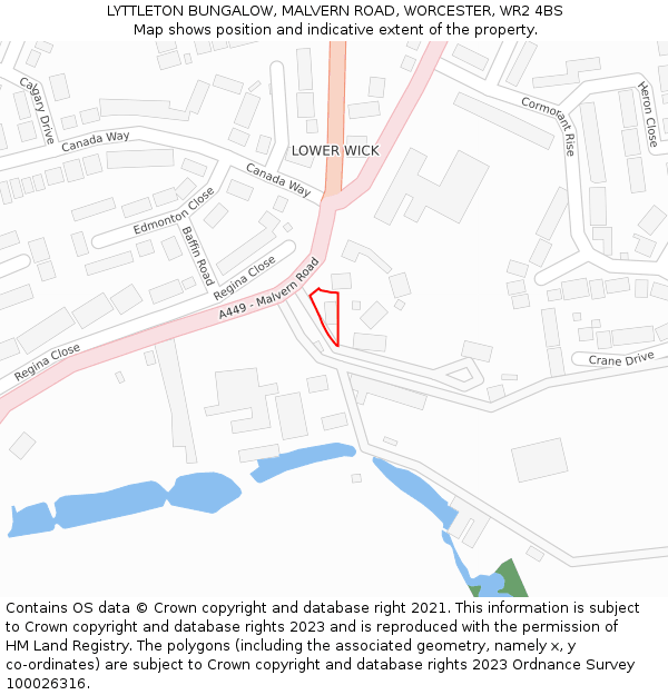 LYTTLETON BUNGALOW, MALVERN ROAD, WORCESTER, WR2 4BS: Location map and indicative extent of plot