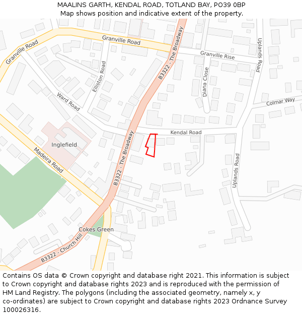 MAALINS GARTH, KENDAL ROAD, TOTLAND BAY, PO39 0BP: Location map and indicative extent of plot