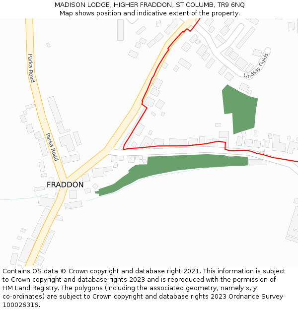 MADISON LODGE, HIGHER FRADDON, ST COLUMB, TR9 6NQ: Location map and indicative extent of plot