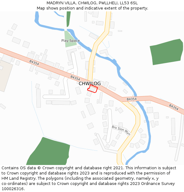 MADRYN VILLA, CHWILOG, PWLLHELI, LL53 6SL: Location map and indicative extent of plot