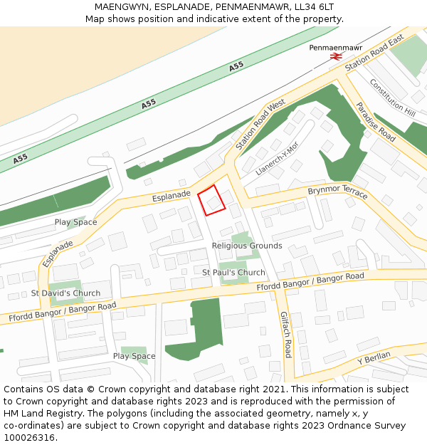 MAENGWYN, ESPLANADE, PENMAENMAWR, LL34 6LT: Location map and indicative extent of plot