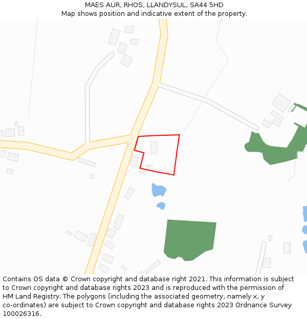 MAES AUR, RHOS, LLANDYSUL, SA44 5HD: Location map and indicative extent of plot