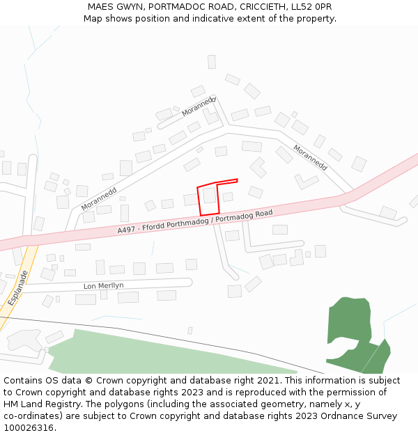 MAES GWYN, PORTMADOC ROAD, CRICCIETH, LL52 0PR: Location map and indicative extent of plot