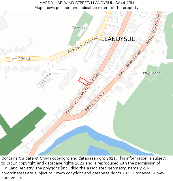 MAES Y HAF, WIND STREET, LLANDYSUL, SA44 4BH: Location map and indicative extent of plot