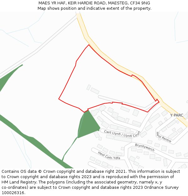 MAES YR HAF, KEIR HARDIE ROAD, MAESTEG, CF34 9NG: Location map and indicative extent of plot
