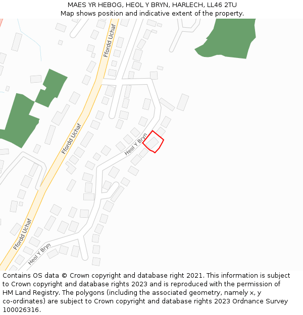 MAES YR HEBOG, HEOL Y BRYN, HARLECH, LL46 2TU: Location map and indicative extent of plot