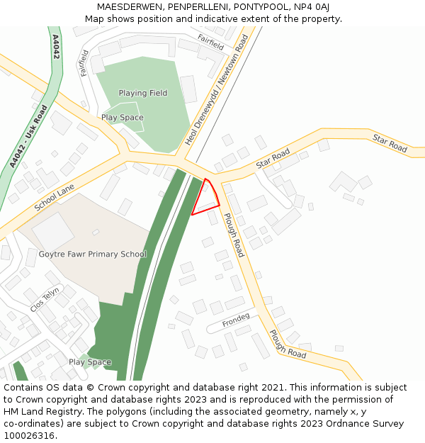 MAESDERWEN, PENPERLLENI, PONTYPOOL, NP4 0AJ: Location map and indicative extent of plot