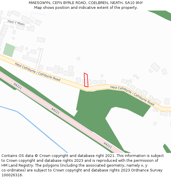 MAESGWYN, CEFN BYRLE ROAD, COELBREN, NEATH, SA10 9NY: Location map and indicative extent of plot