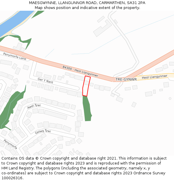 MAESGWYNNE, LLANGUNNOR ROAD, CARMARTHEN, SA31 2PA: Location map and indicative extent of plot