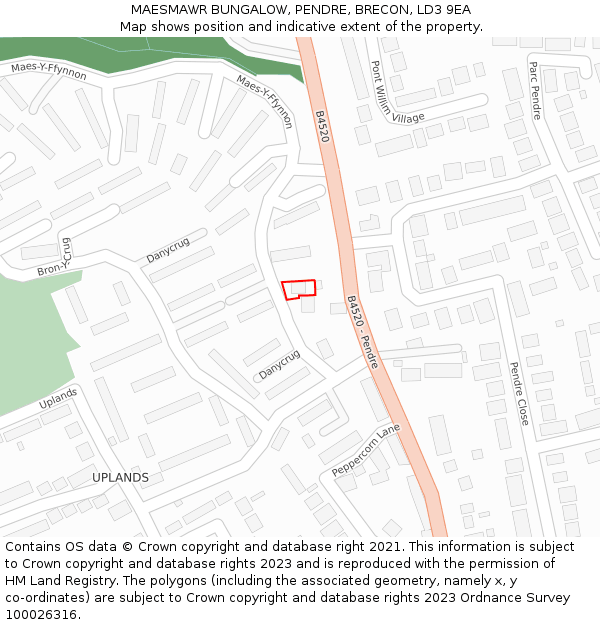 MAESMAWR BUNGALOW, PENDRE, BRECON, LD3 9EA: Location map and indicative extent of plot