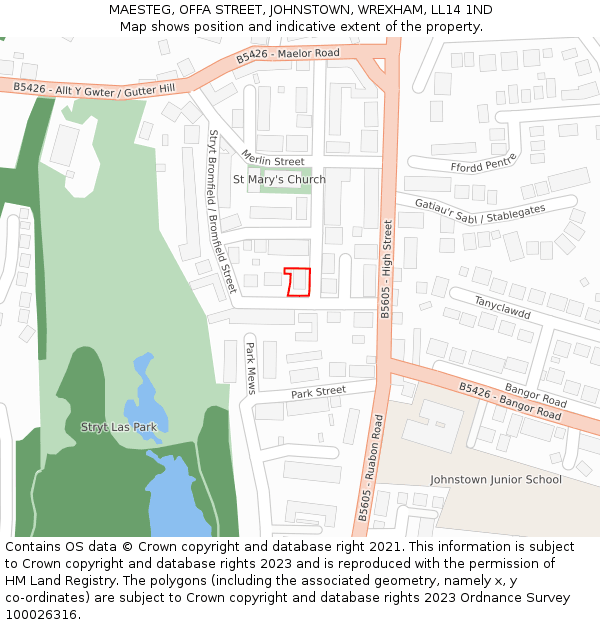 MAESTEG, OFFA STREET, JOHNSTOWN, WREXHAM, LL14 1ND: Location map and indicative extent of plot