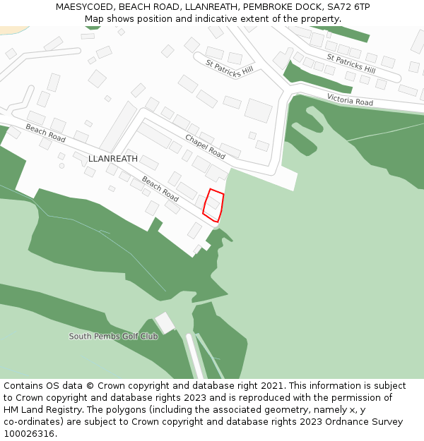 MAESYCOED, BEACH ROAD, LLANREATH, PEMBROKE DOCK, SA72 6TP: Location map and indicative extent of plot