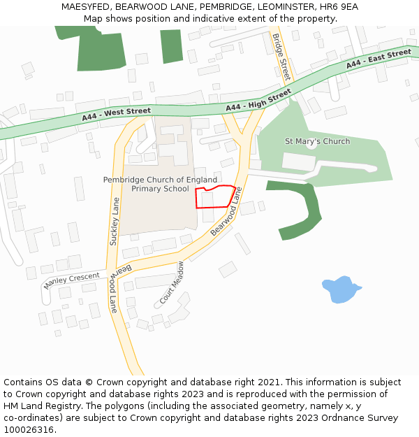 MAESYFED, BEARWOOD LANE, PEMBRIDGE, LEOMINSTER, HR6 9EA: Location map and indicative extent of plot