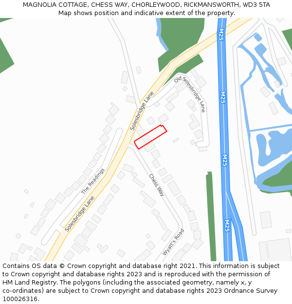 MAGNOLIA COTTAGE, CHESS WAY, CHORLEYWOOD, RICKMANSWORTH, WD3 5TA: Location map and indicative extent of plot