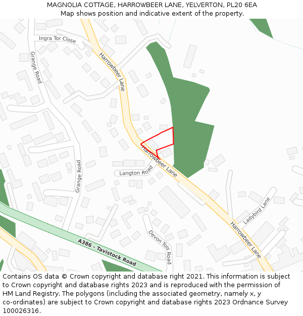 MAGNOLIA COTTAGE, HARROWBEER LANE, YELVERTON, PL20 6EA: Location map and indicative extent of plot