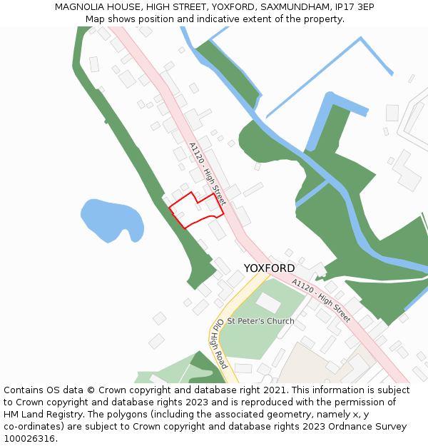 MAGNOLIA HOUSE, HIGH STREET, YOXFORD, SAXMUNDHAM, IP17 3EP: Location map and indicative extent of plot