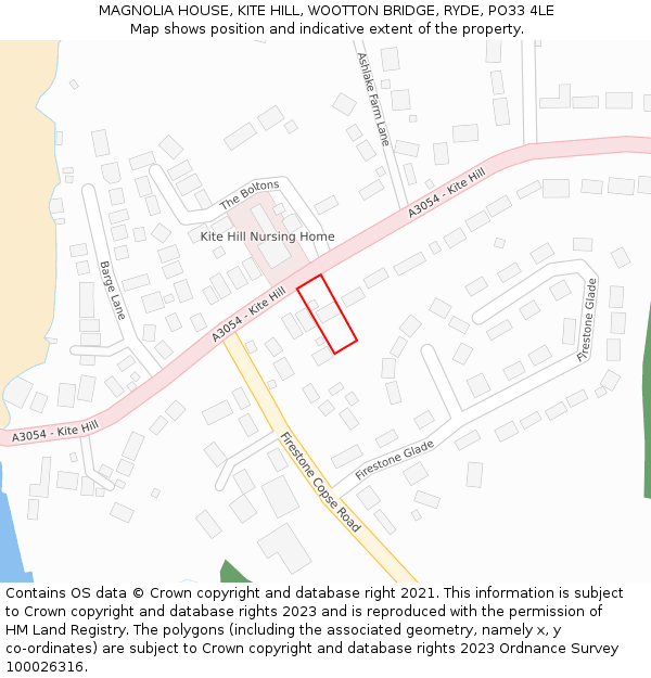 MAGNOLIA HOUSE, KITE HILL, WOOTTON BRIDGE, RYDE, PO33 4LE: Location map and indicative extent of plot