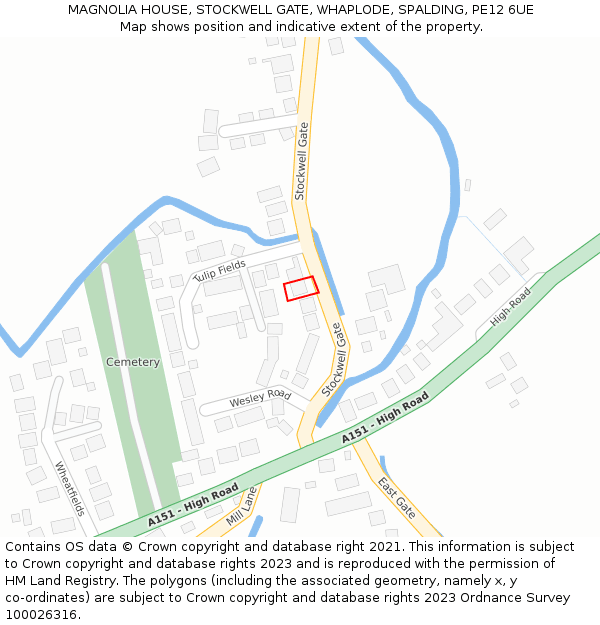 MAGNOLIA HOUSE, STOCKWELL GATE, WHAPLODE, SPALDING, PE12 6UE: Location map and indicative extent of plot