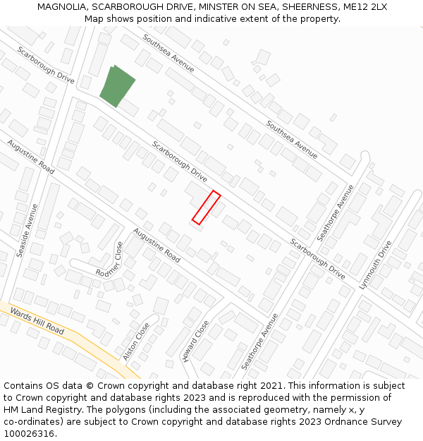 MAGNOLIA, SCARBOROUGH DRIVE, MINSTER ON SEA, SHEERNESS, ME12 2LX: Location map and indicative extent of plot
