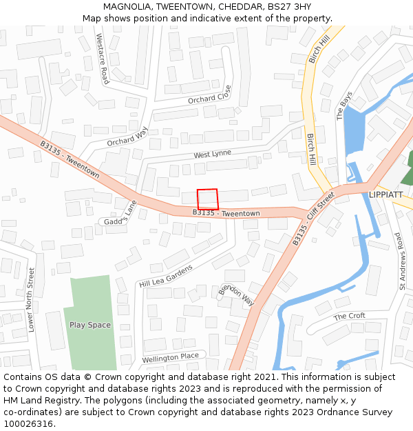 MAGNOLIA, TWEENTOWN, CHEDDAR, BS27 3HY: Location map and indicative extent of plot