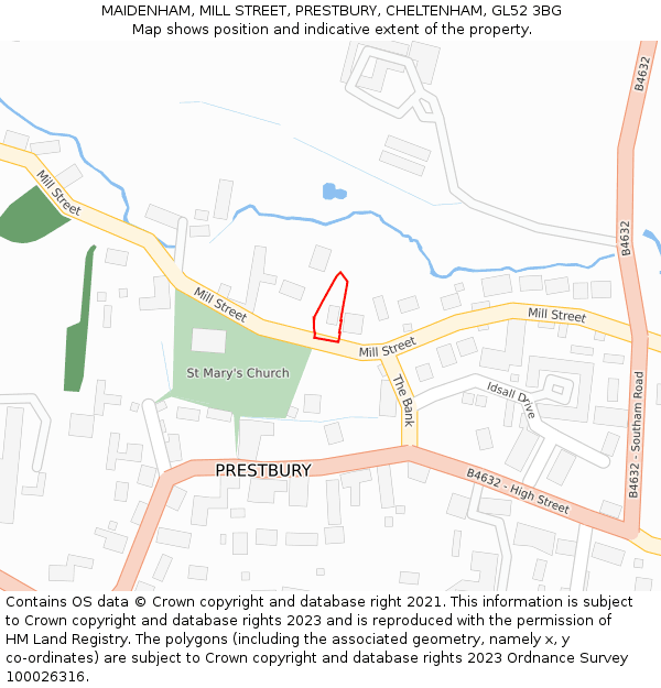 MAIDENHAM, MILL STREET, PRESTBURY, CHELTENHAM, GL52 3BG: Location map and indicative extent of plot