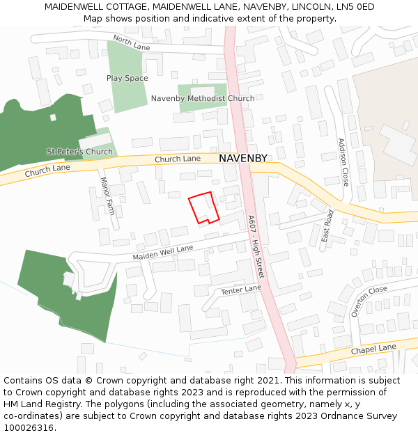 MAIDENWELL COTTAGE, MAIDENWELL LANE, NAVENBY, LINCOLN, LN5 0ED: Location map and indicative extent of plot